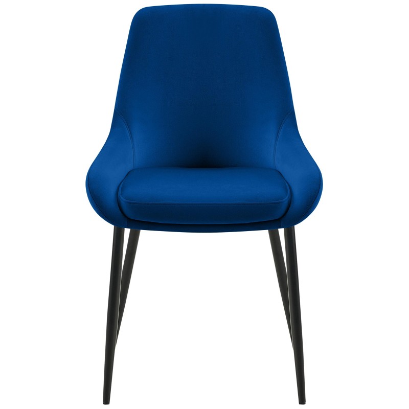 Juego de 2 sillas de comedor Elmira en terciopelo negro y azul oscuro