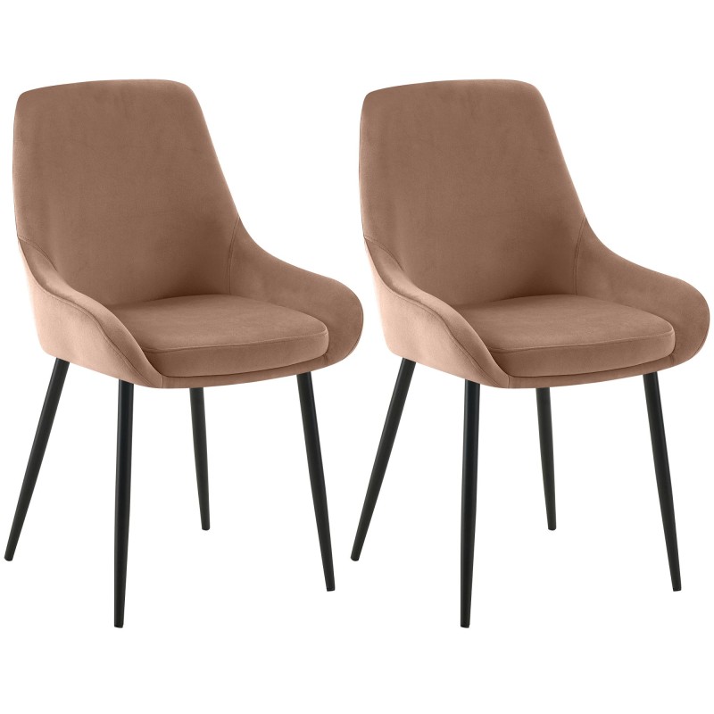 Juego de 2 sillas de comedor Elmira en terciopelo negro y marrón