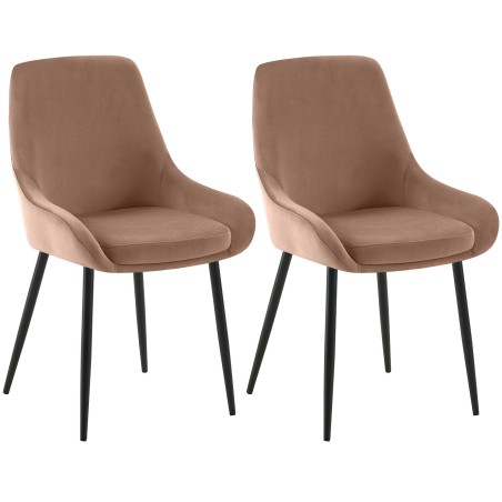 Juego de 2 sillas de comedor Elmira en terciopelo negro y marrón