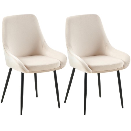 Juego de 2 sillas de comedor Elmira en terciopelo negro y crema