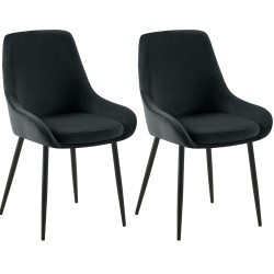 Juego de 2 sillas de comedor Elmira en terciopelo negro