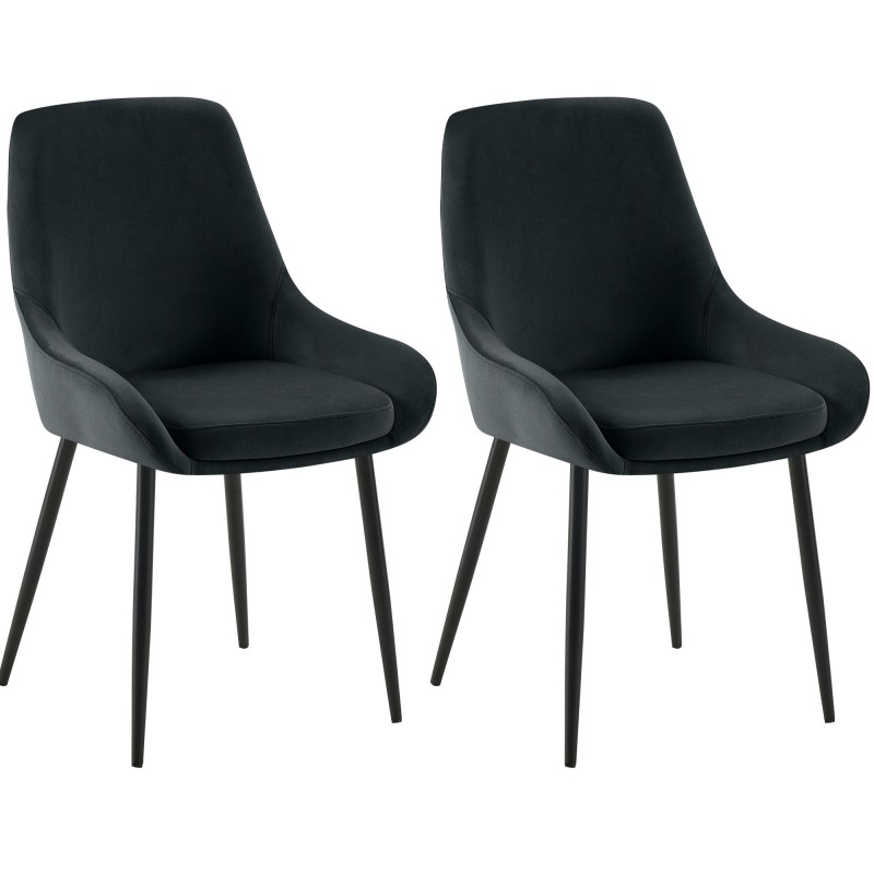 Juego de 2 sillas de comedor Elmira en terciopelo negro