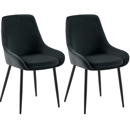 Juego de 2 sillas de comedor Elmira en terciopelo negro