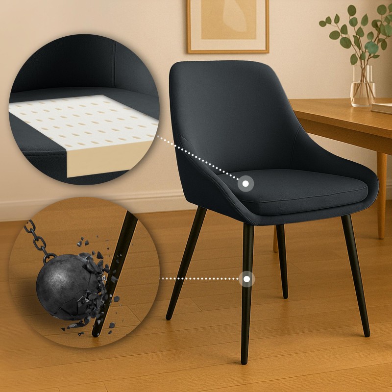 Juego de 2 sillas de comedor Elmira en terciopelo negro