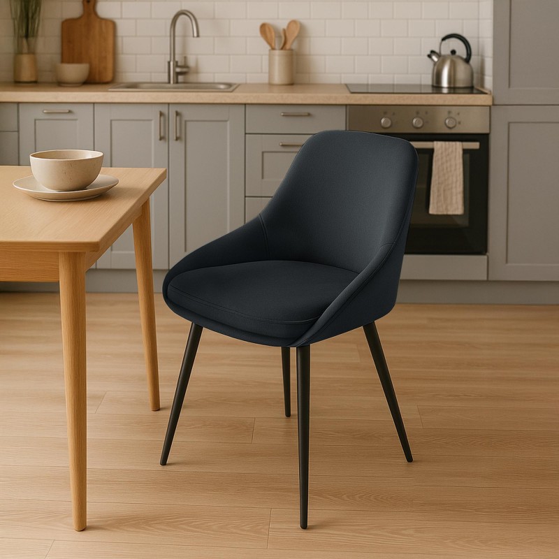 Juego de 2 sillas de comedor Elmira en terciopelo negro
