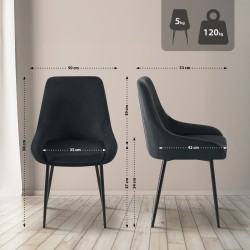 Juego de 2 sillas de comedor Elmira en terciopelo negro
