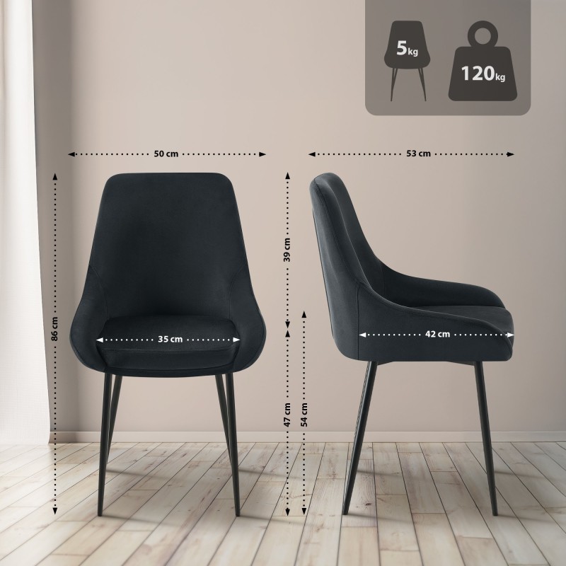 Juego de 2 sillas de comedor Elmira en terciopelo negro