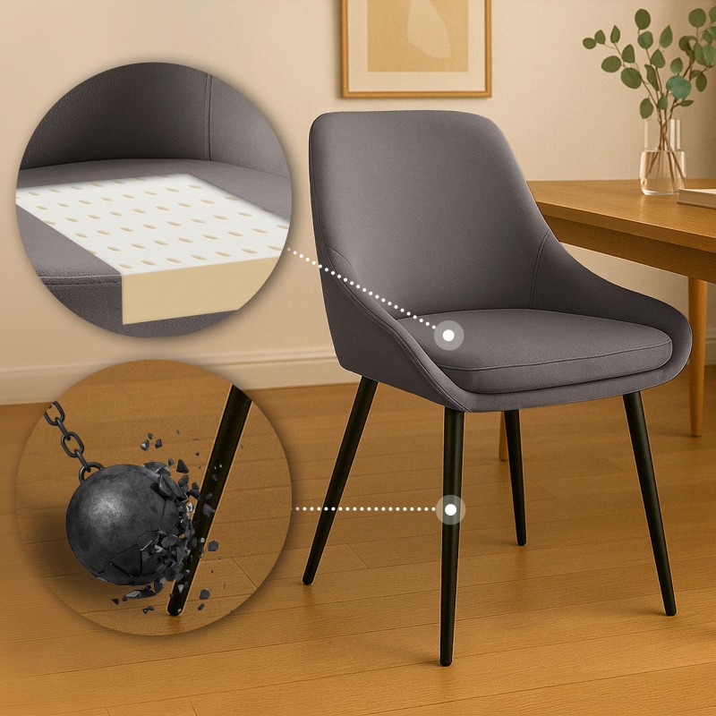 Juego de 2 sillas de comedor Elmira en terciopelo negro antracita