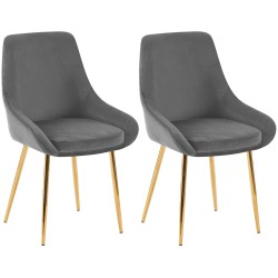Juego de 2 sillas de comedor Elmira en terciopelo gris oscuro y dorado