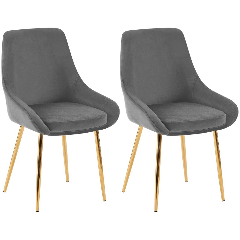 Juego de 2 sillas de comedor Elmira en terciopelo gris oscuro y dorado