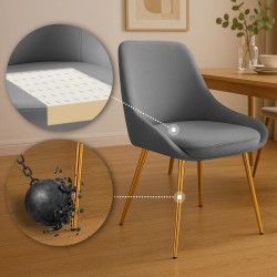 Juego de 2 sillas de comedor Elmira en terciopelo gris oscuro y dorado