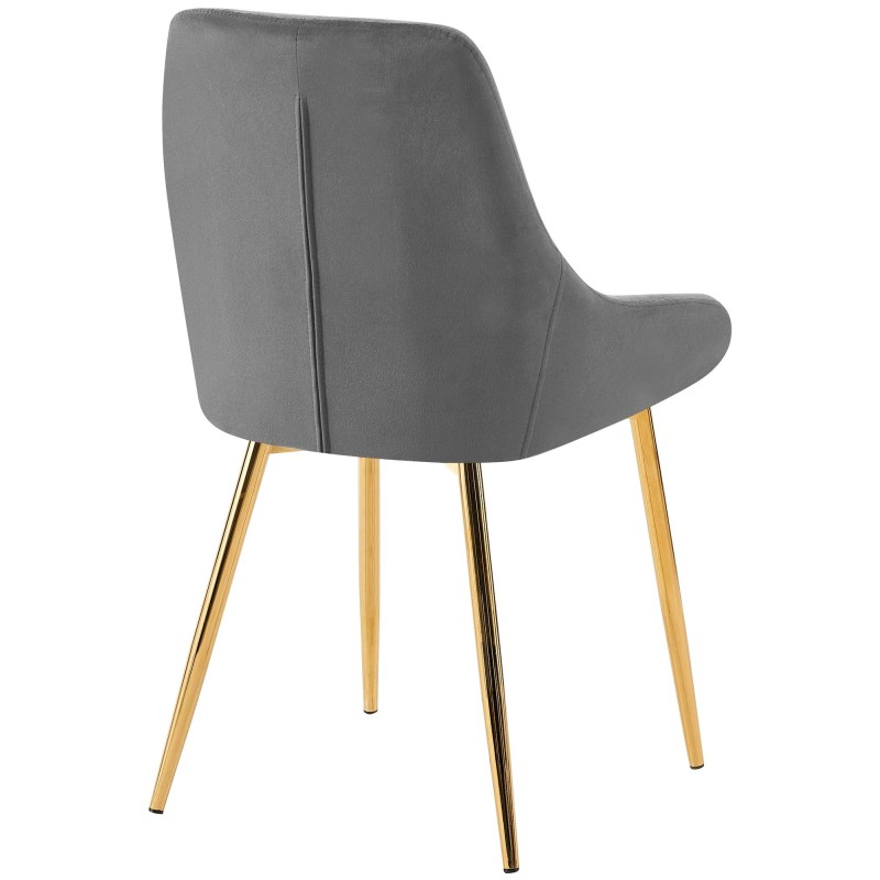 Juego de 2 sillas de comedor Elmira en terciopelo gris oscuro y dorado