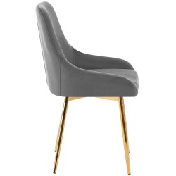 Juego de 2 sillas de comedor Elmira en terciopelo gris oscuro y dorado