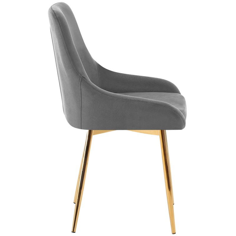 Juego de 2 sillas de comedor Elmira en terciopelo gris oscuro y dorado