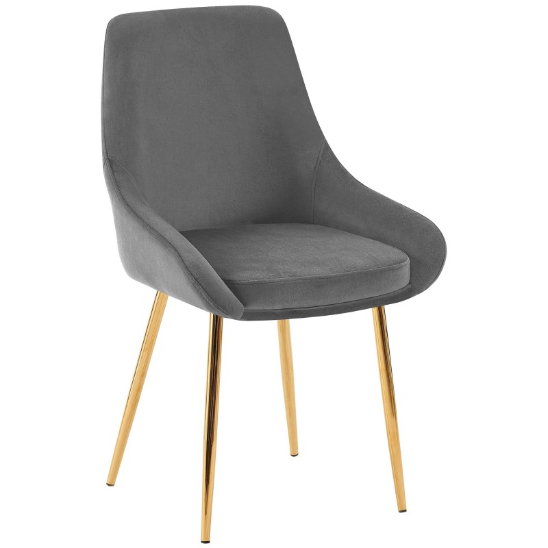 Juego de 2 sillas de comedor Elmira en terciopelo gris oscuro y dorado
