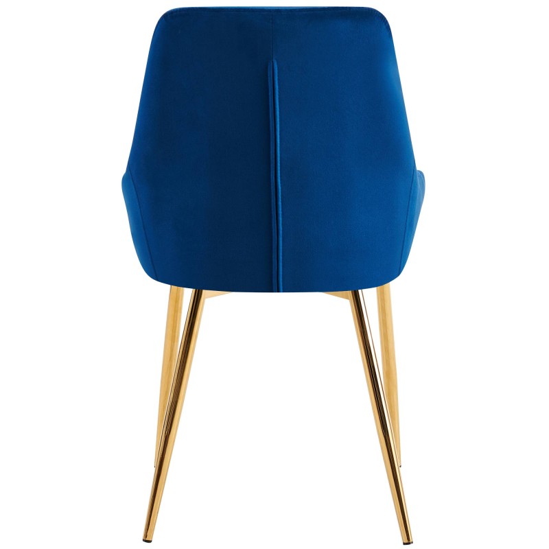 Juego de 2 sillas de comedor Elmira en terciopelo azul oscuro y dorado