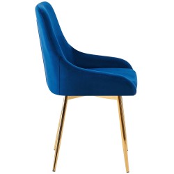 Juego de 2 sillas de comedor Elmira en terciopelo azul oscuro y dorado