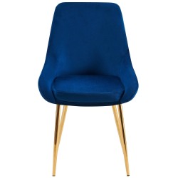 Juego de 2 sillas de comedor Elmira en terciopelo azul oscuro y dorado
