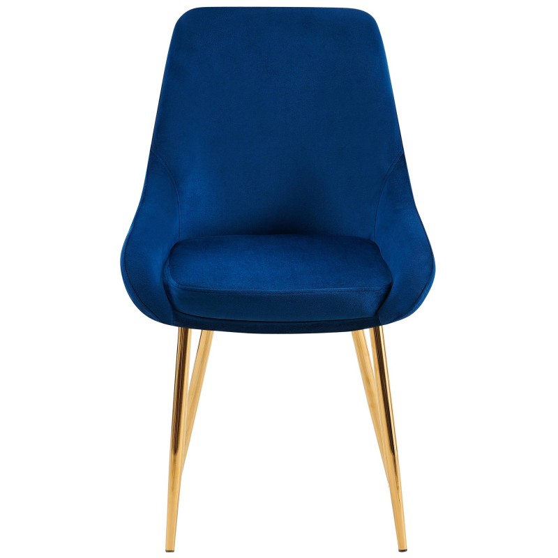 Juego de 2 sillas de comedor Elmira en terciopelo azul oscuro y dorado