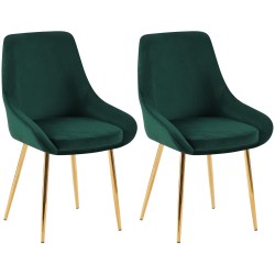 Juego de 2 sillas de comedor Elmira en terciopelo verde dorado