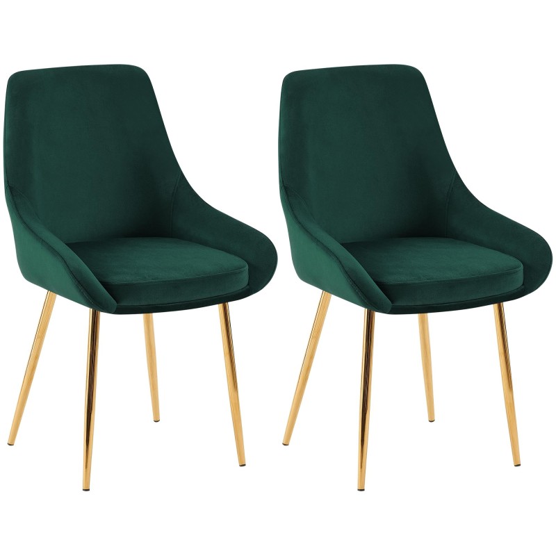 Juego de 2 sillas de comedor Elmira en terciopelo verde dorado