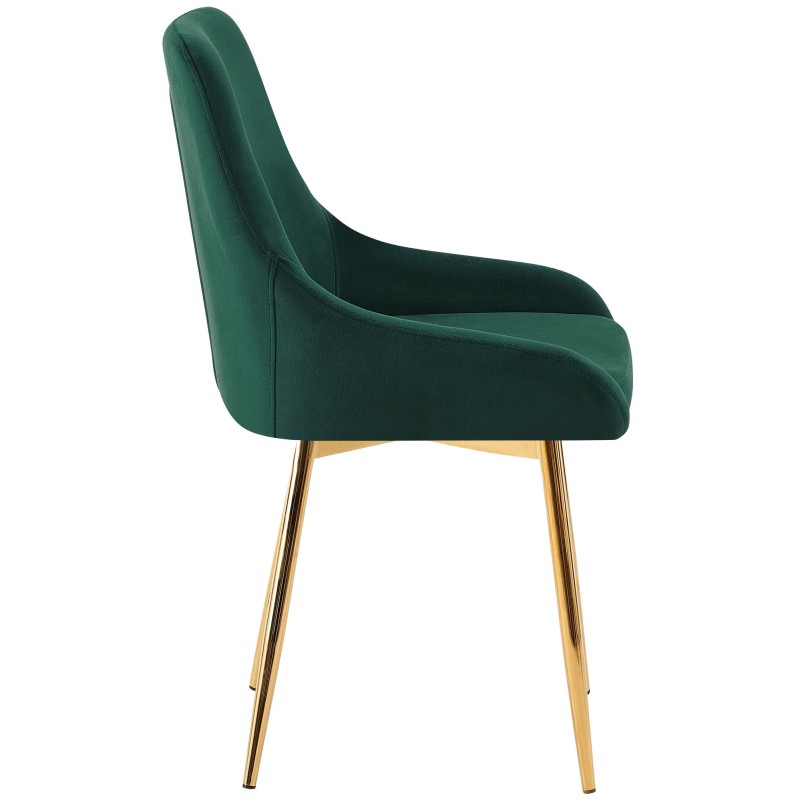 Juego de 2 sillas de comedor Elmira en terciopelo verde dorado