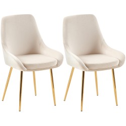 Juego de 2 sillas de comedor Elmira en terciopelo color crema y dorado.