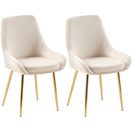 Juego de 2 sillas de comedor Elmira en terciopelo color crema y dorado.