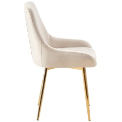 Juego de 2 sillas de comedor Elmira en terciopelo color crema y dorado.