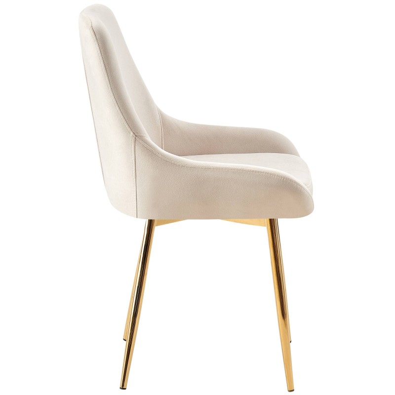 Juego de 2 sillas de comedor Elmira en terciopelo color crema y dorado.