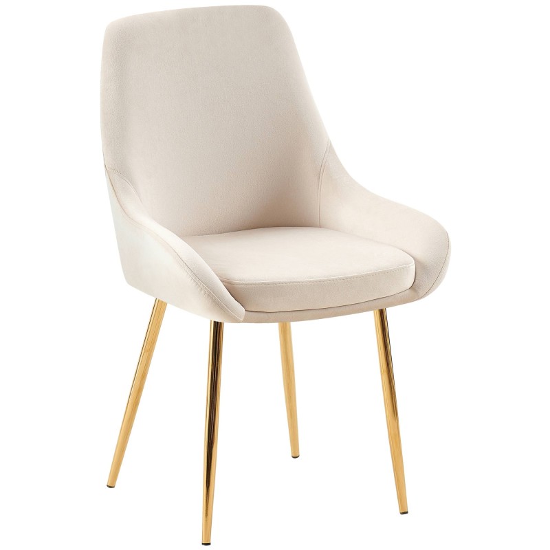 Juego de 2 sillas de comedor Elmira en terciopelo color crema y dorado.