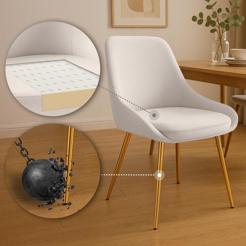 Juego de 2 sillas de comedor Elmira en terciopelo color crema y dorado.
