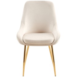 Juego de 2 sillas de comedor Elmira en terciopelo color crema y dorado.