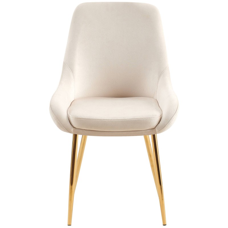 Juego de 2 sillas de comedor Elmira en terciopelo color crema y dorado.