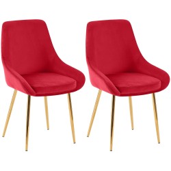 Juego de 2 sillas de comedor Elmira en terciopelo rojo dorado
