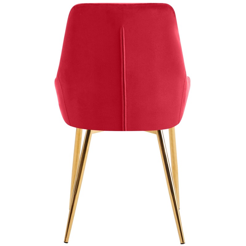 Juego de 2 sillas de comedor Elmira en terciopelo rojo dorado