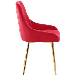 Juego de 2 sillas de comedor Elmira en terciopelo rojo dorado