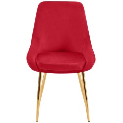 Juego de 2 sillas de comedor Elmira en terciopelo rojo dorado