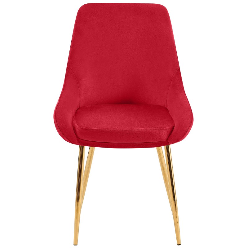 Juego de 2 sillas de comedor Elmira en terciopelo rojo dorado