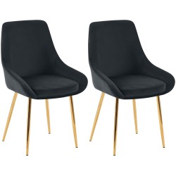 Juego de 2 sillas de comedor Elmira en terciopelo negro y dorado