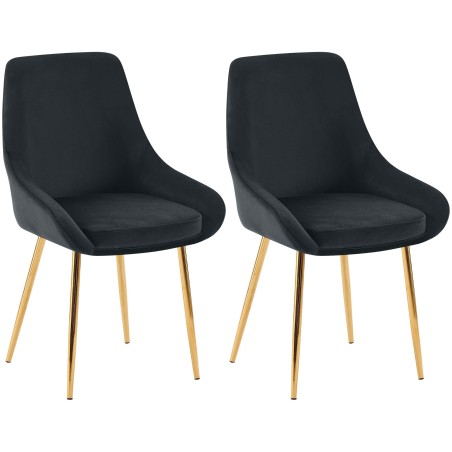 Juego de 2 sillas de comedor Elmira en terciopelo negro y dorado