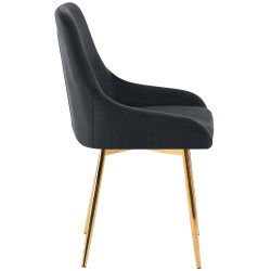 Juego de 2 sillas de comedor Elmira en terciopelo negro y dorado