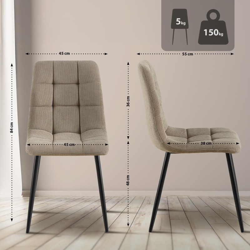 Juego de 2 sillas de comedor Antibes Cord color topo