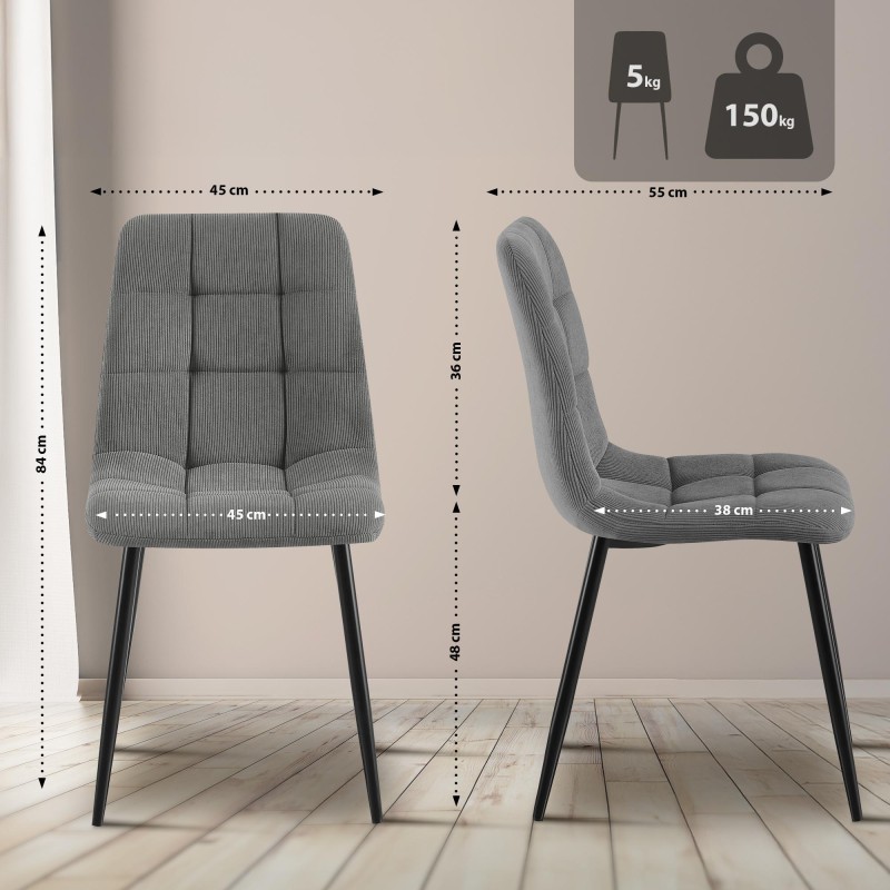 Juego de 2 sillas de comedor Antibes Cord gris