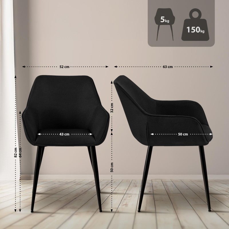 Silla de comedor Luena en tela negra