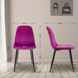 Juego de 4 sillas de comedor Maryam en terciopelo morado
