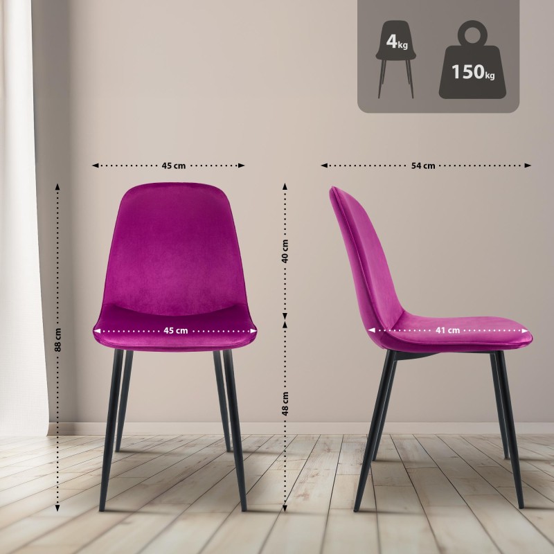 Juego de 4 sillas de comedor Maryam en terciopelo morado Juego de 4 sillas de comedor Maryam en terciopelo morado