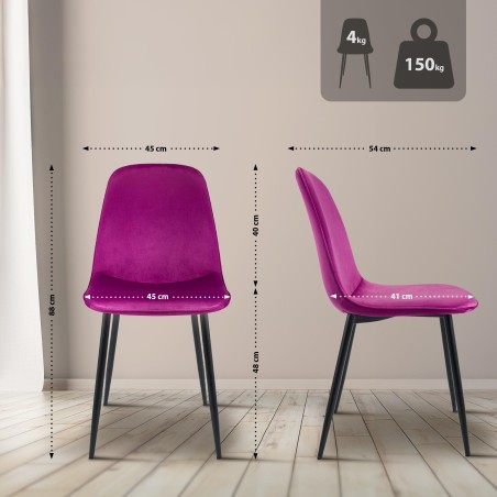 Juego de 4 sillas de comedor Maryam en terciopelo morado