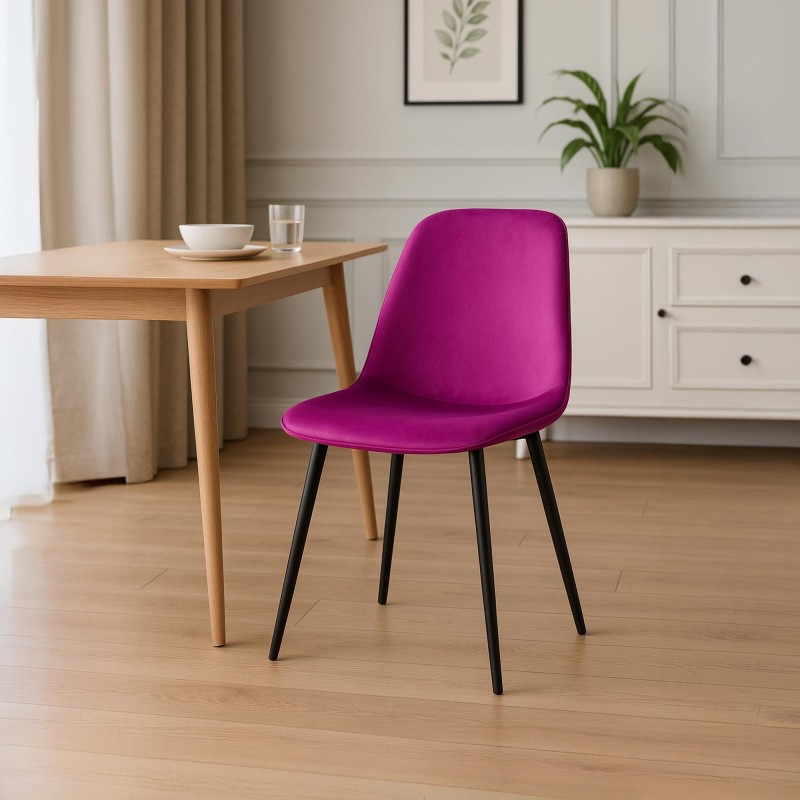 Juego de 4 sillas de comedor Maryam en terciopelo morado