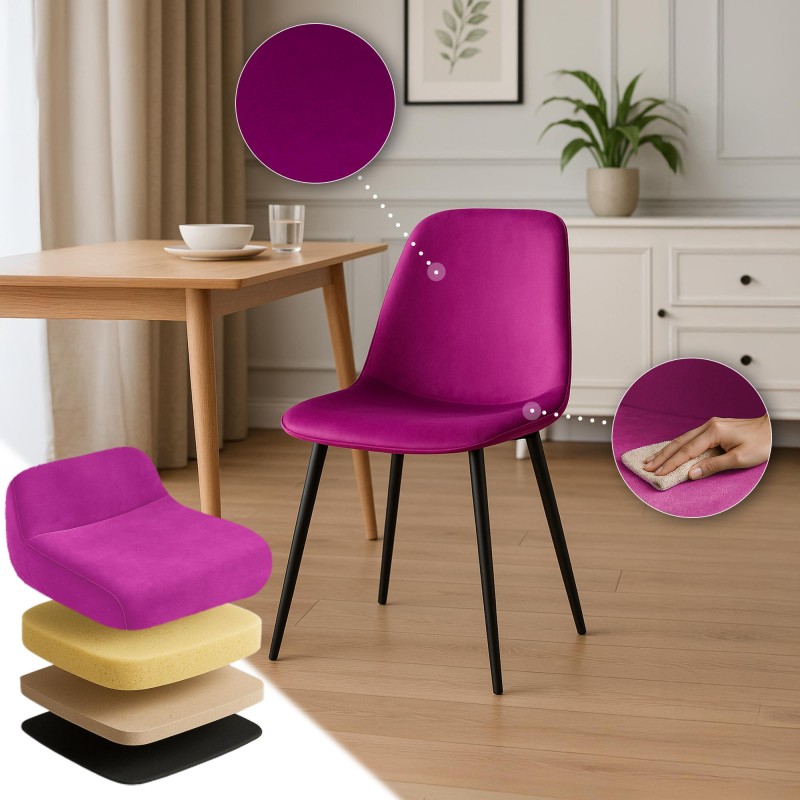 Juego de 4 sillas de comedor Maryam en terciopelo morado